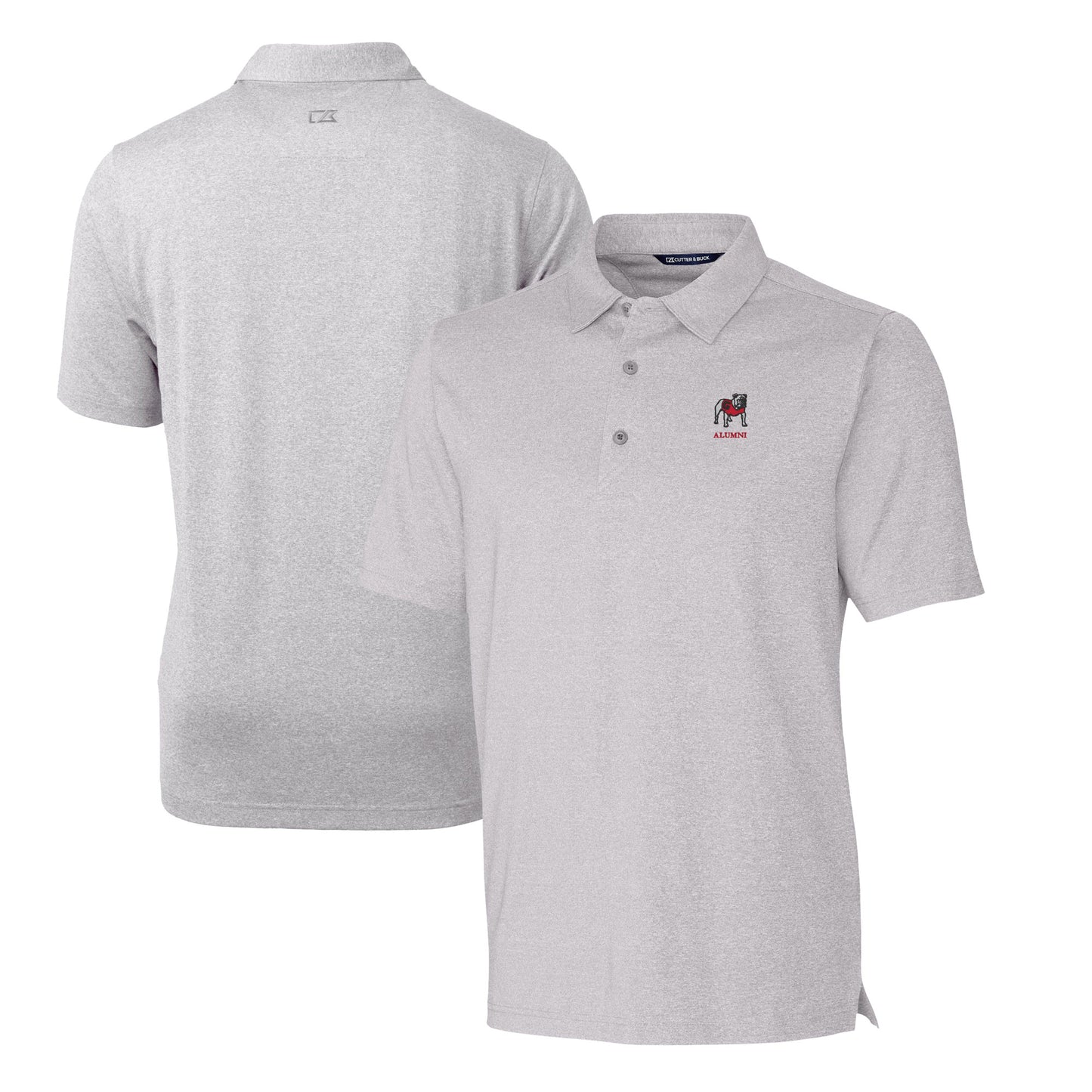Men's Cutter & Buck Heather Gray Georgia Bulldogs Alumni Logo Forge DryTec Heathered Stretch Polo