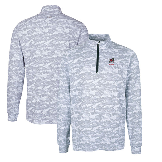 Men's Cutter & Buck Charcoal Georgia Bulldogs Alumni Logo Traverse DryTec Camo Print Stretch Quarter-Zip Pullover Top