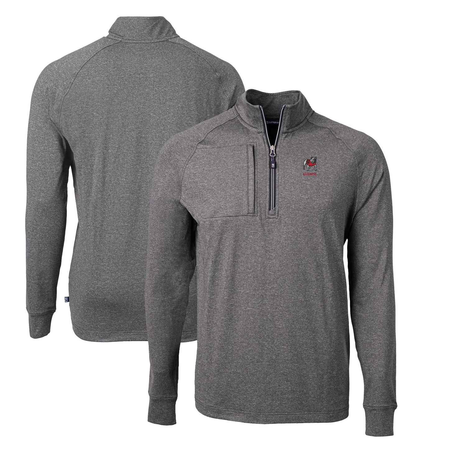 Men's Cutter & Buck Heather Black Georgia Bulldogs Alumni Logo Adapt Eco Knit Heathered Recycled Quarter-Zip Pullover