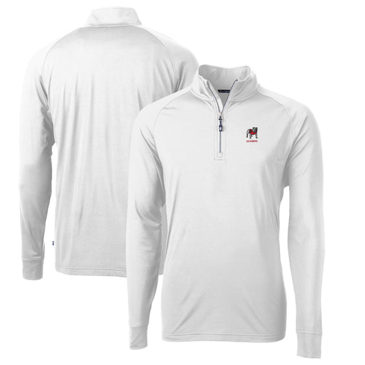 Men's Cutter & Buck White Georgia Bulldogs Alumni Logo Adapt Eco Knit Stretch Recycled Quarter-Zip Top