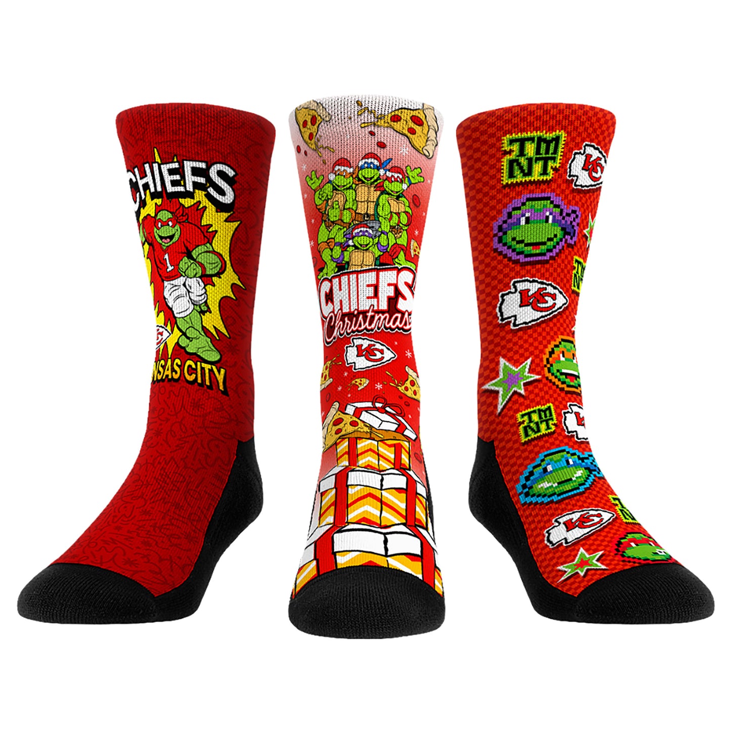 Unisex Rock Em Socks  TMNT Christmas Day x Kansas City Chiefs Three-Pack Crew Sock Set