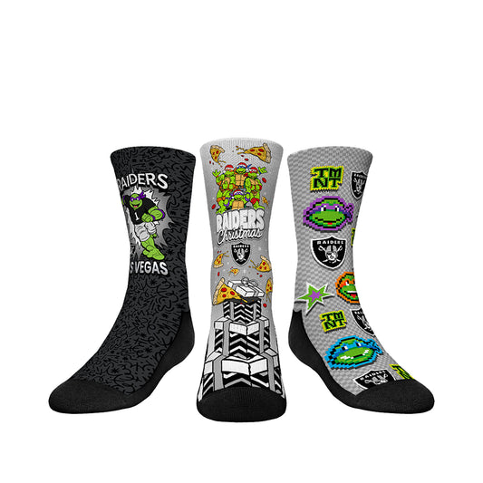 Youth Rock Em Socks  TMNT Christmas Day x Las Vegas Raiders Three-Pack Crew Sock Set