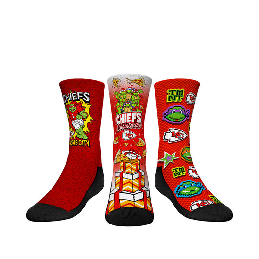 Youth Rock Em Socks  TMNT Christmas Day x Kansas City Chiefs Three-Pack Crew Sock Set