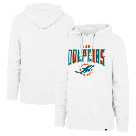 Men's '47 White Miami Dolphins Elements Arch Headline Pullover Hoodie