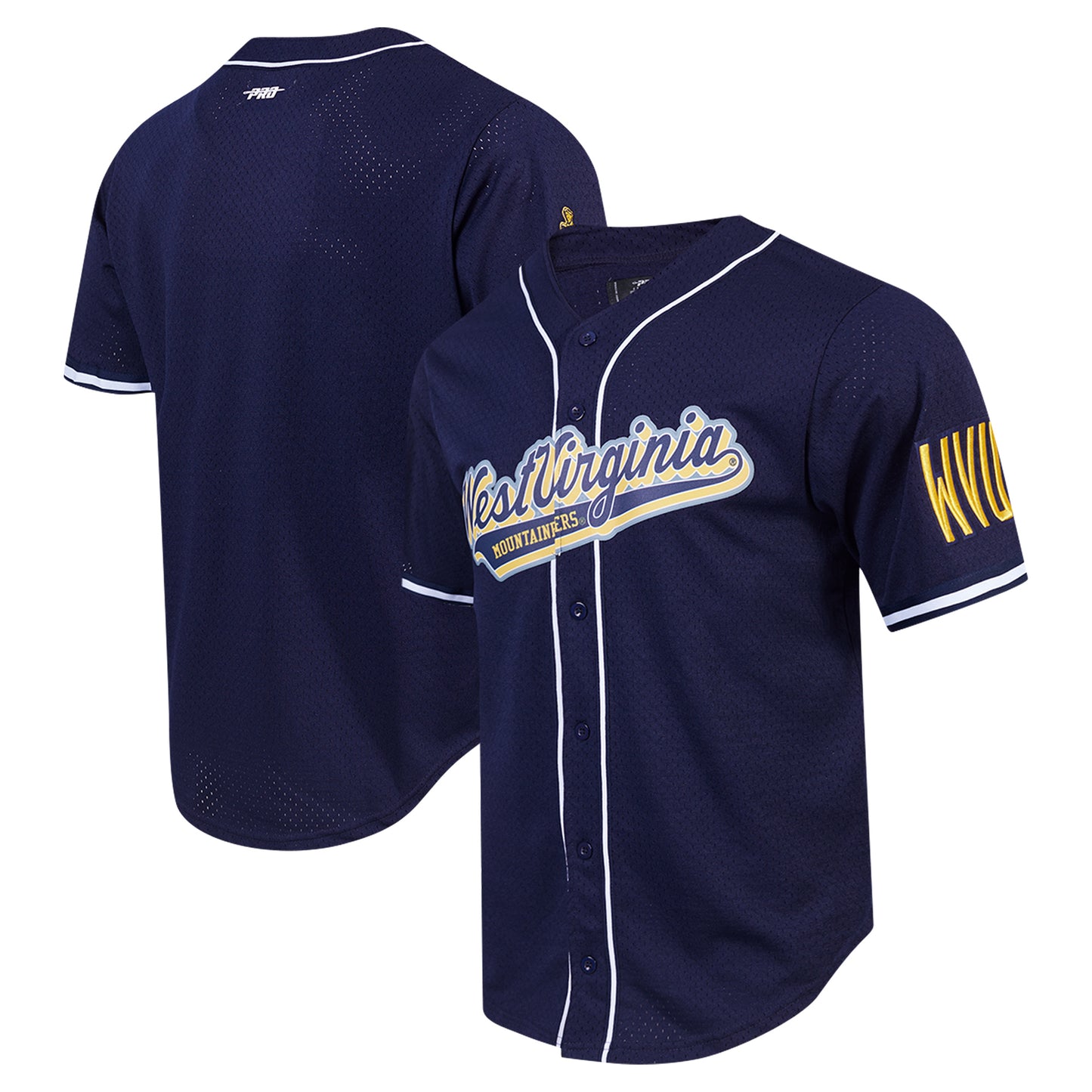 Men's Pro Standard Navy West Virginia Mountaineers Mesh Full-Button Replica Baseball Jersey