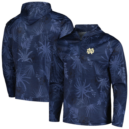 Men's Colosseum Navy Notre Dame Fighting Irish Palms Printed Lightweight Quarter-Zip Hooded Top