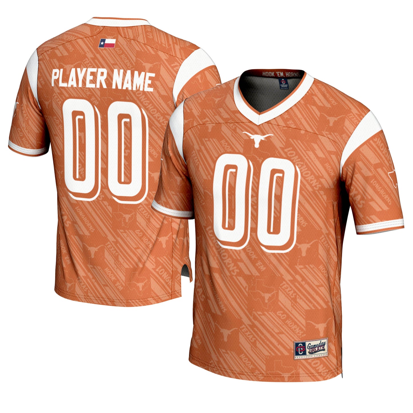 Men's GameDay Greats  Texas Orange Texas Longhorns Highlight Print NIL Pick-A-Player Football Jersey