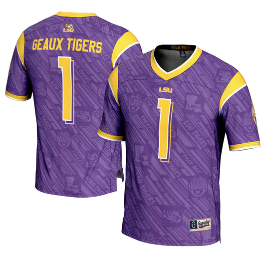 Men's GameDay Greats #1 Purple LSU Tigers Highlight Print Football Fashion Jersey