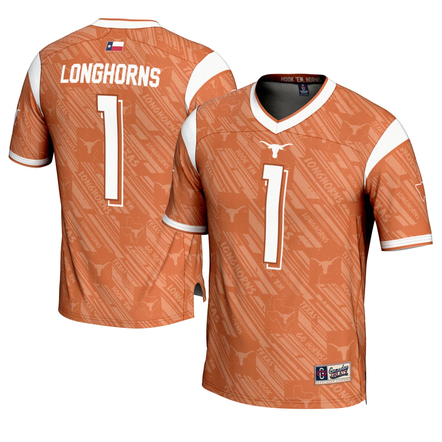 Men's GameDay Greats #1 Texas Orange Texas Longhorns Highlight Print Football Fashion Jersey