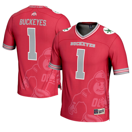 Men's GameDay Greats #1 Scarlet Ohio State Buckeyes Icon Print Football Fashion Jersey