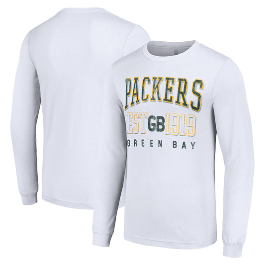 Men's Starter White Green Bay Packers Throwback Logo Long Sleeve T-Shirt