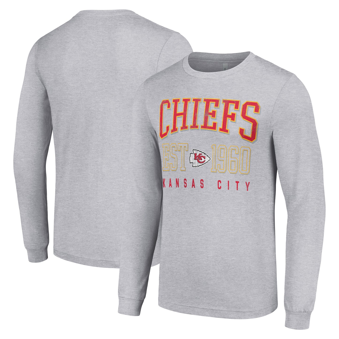 Men's Starter Heather Gray Kansas City Chiefs Throwback Logo Long Sleeve T-Shirt