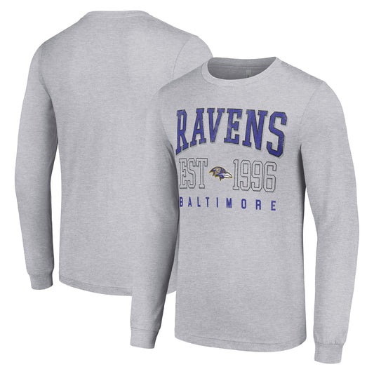 Men's Starter Heather Gray Baltimore Ravens Throwback Logo Long Sleeve T-Shirt