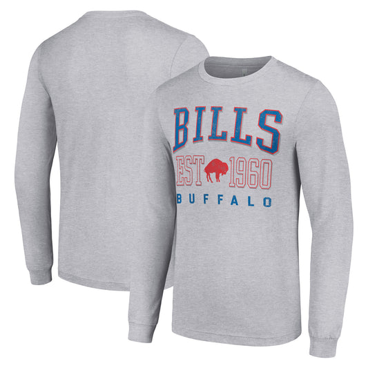 Men's Starter Heather Gray Buffalo Bills Throwback Logo Long Sleeve T-Shirt