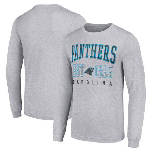 Men's Starter Heather Gray Carolina Panthers Throwback Logo Long Sleeve T-Shirt