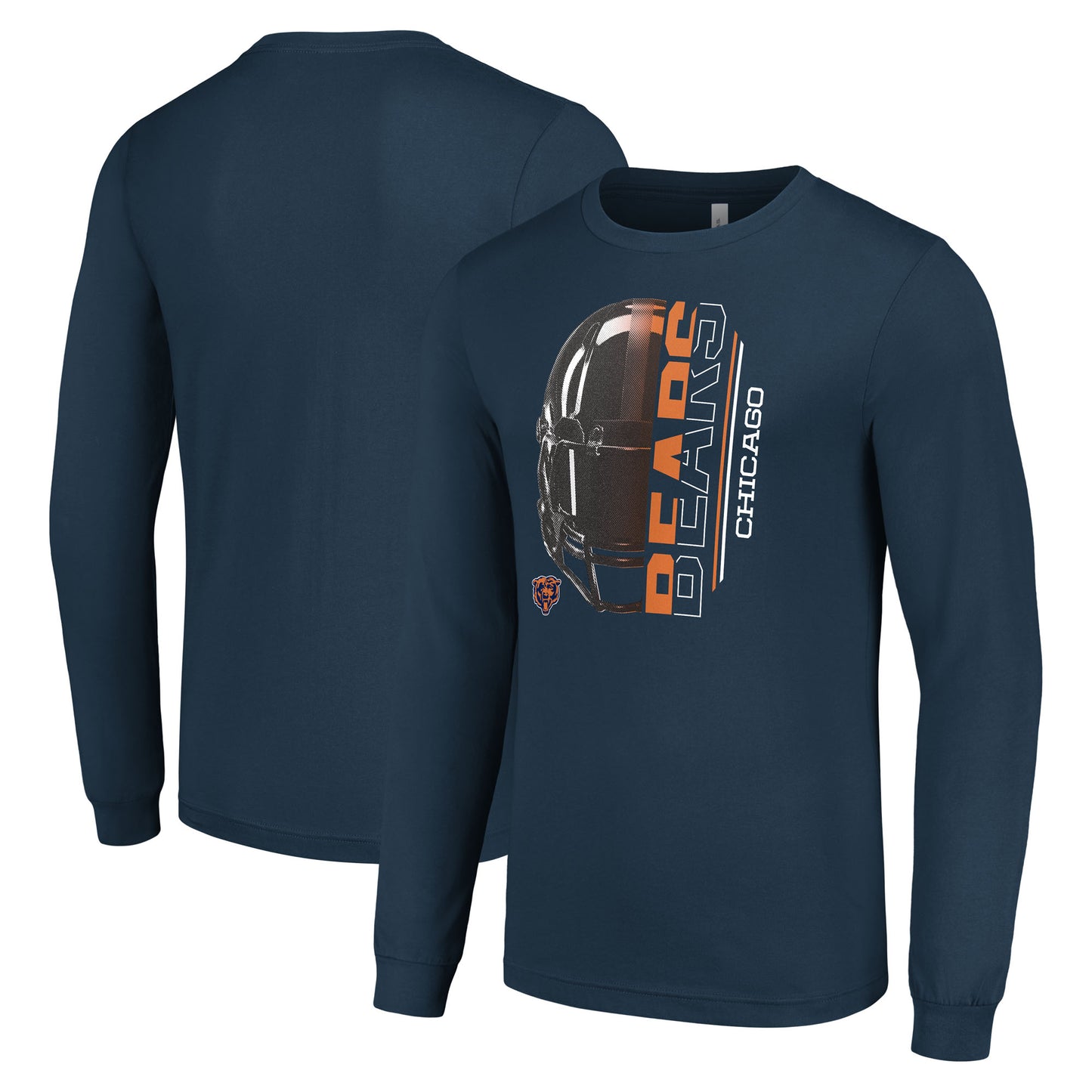 Men's Starter Navy Chicago Bears Half Helmet Logo Long Sleeve T-Shirt