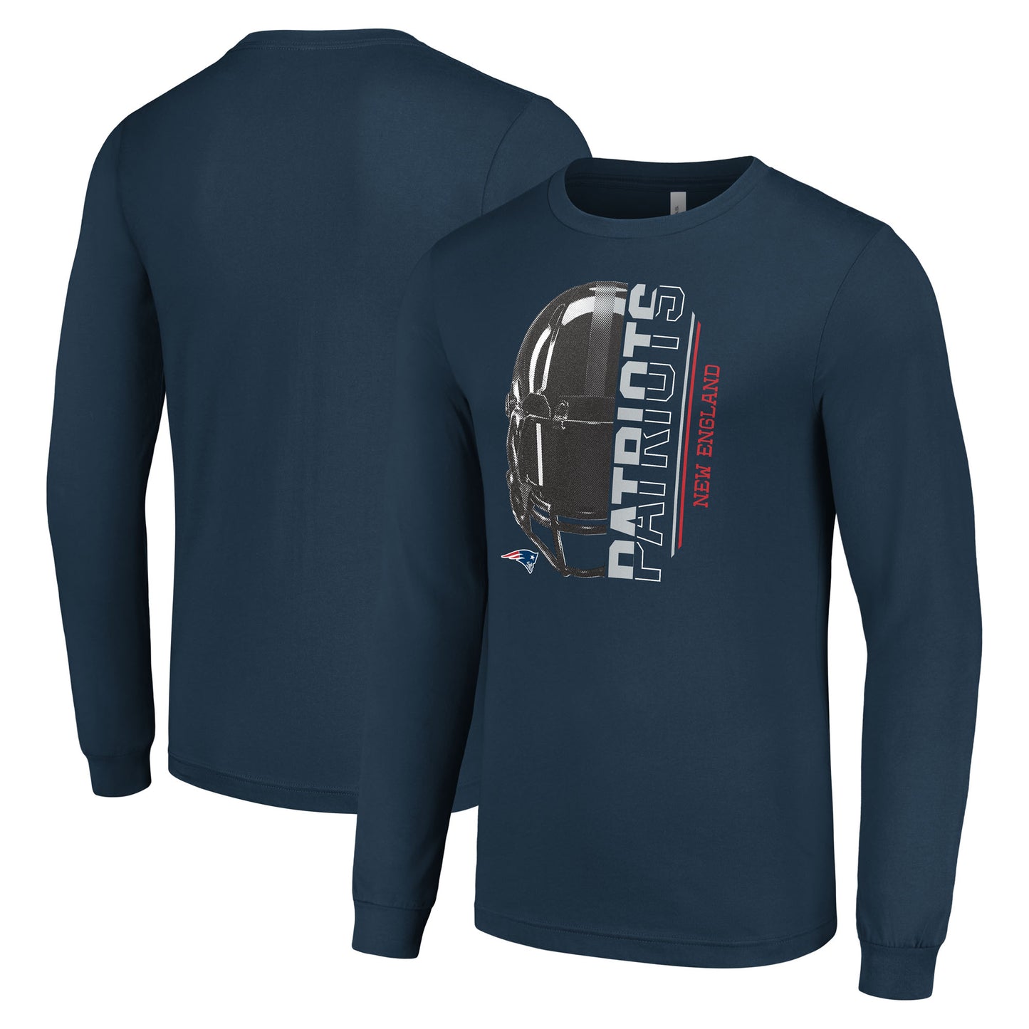 Men's Starter Navy New England Patriots Half Helmet Logo Long Sleeve T-Shirt