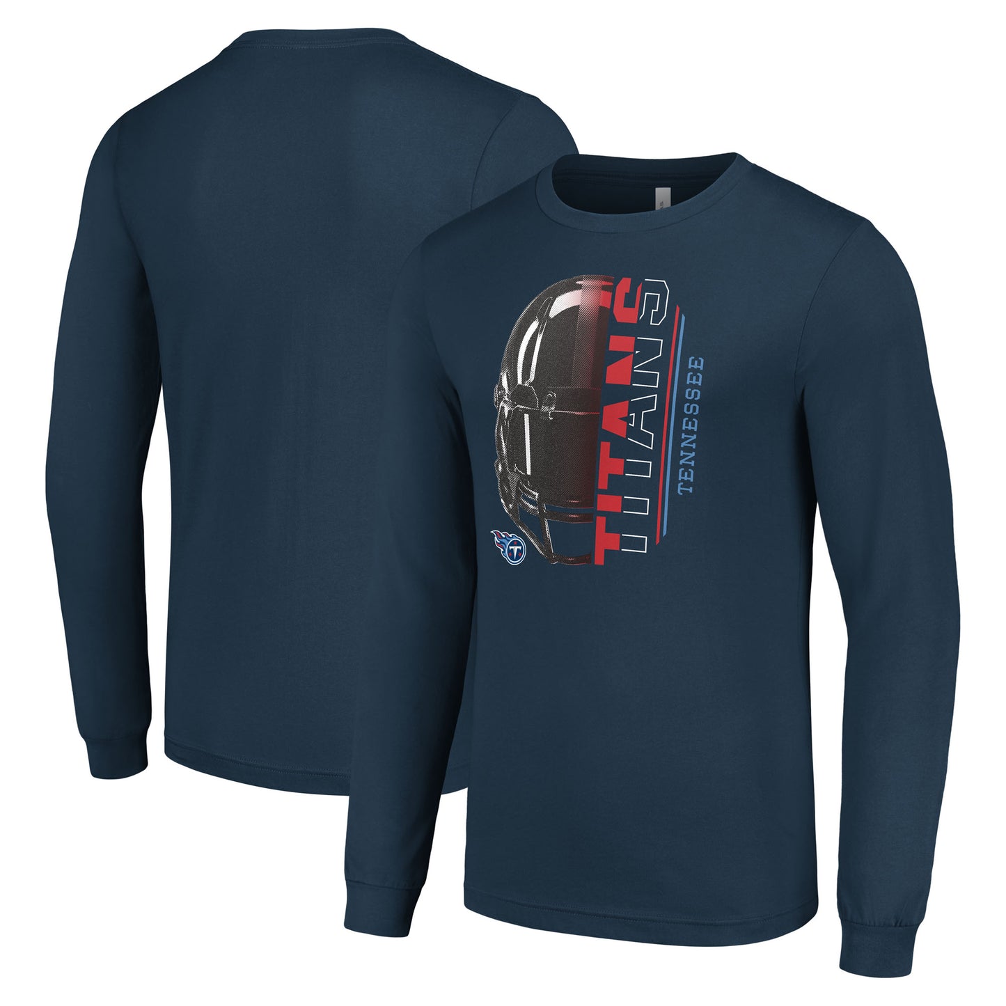 Men's Starter Navy Tennessee Titans Half Helmet Logo Long Sleeve T-Shirt