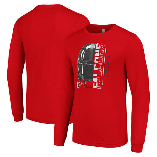 Men's Starter Red Atlanta Falcons Half Helmet Logo Long Sleeve T-Shirt