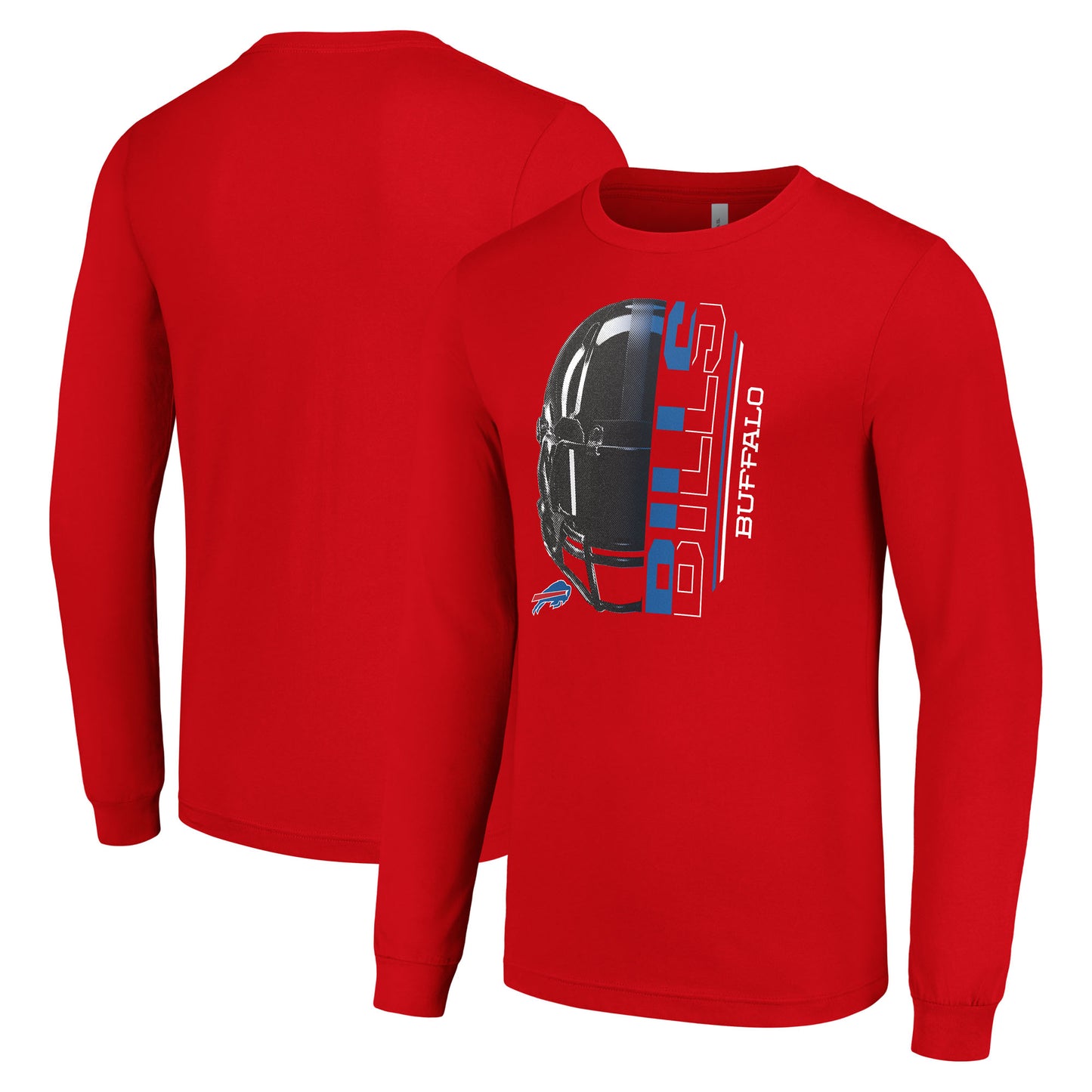 Men's Starter Red Buffalo Bills Half Helmet Logo Long Sleeve T-Shirt