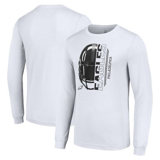 Men's Starter White Philadelphia Eagles Half Helmet Logo Long Sleeve T-Shirt