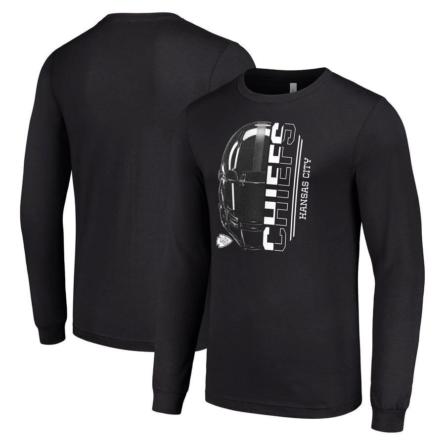 Men's Starter Black Kansas City Chiefs Half Helmet Logo Long Sleeve T-Shirt