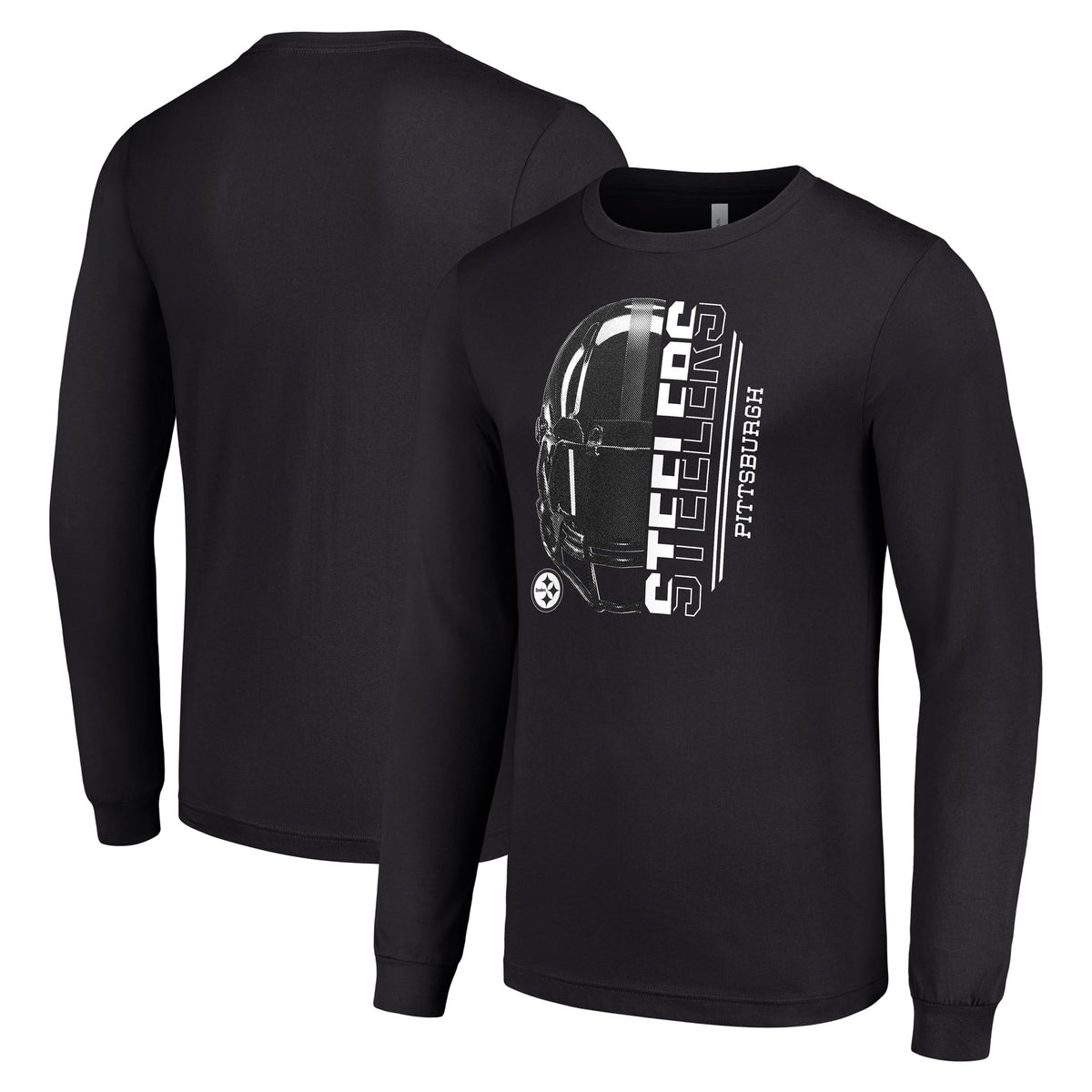 Men's Starter Black Pittsburgh Steelers Half Helmet Logo Long Sleeve T-Shirt