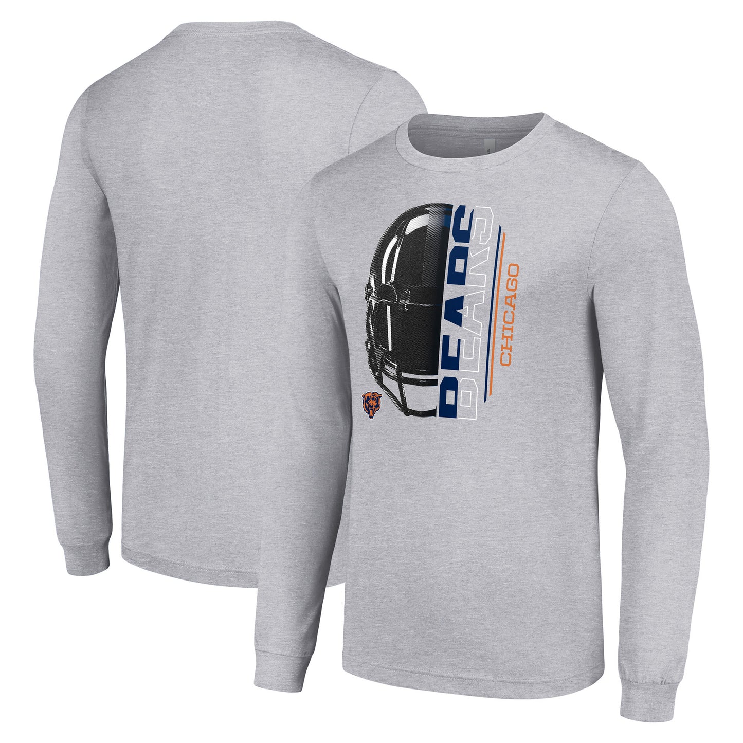 Men's Starter Heather Gray Chicago Bears Half Helmet Logo Long Sleeve Heathered T-Shirt