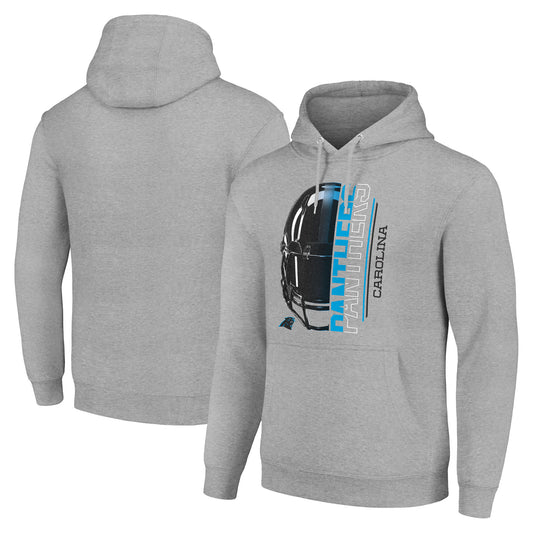 Unisex Starter Heather Gray Carolina Panthers Half Helmet Logo Pullover Hoodie