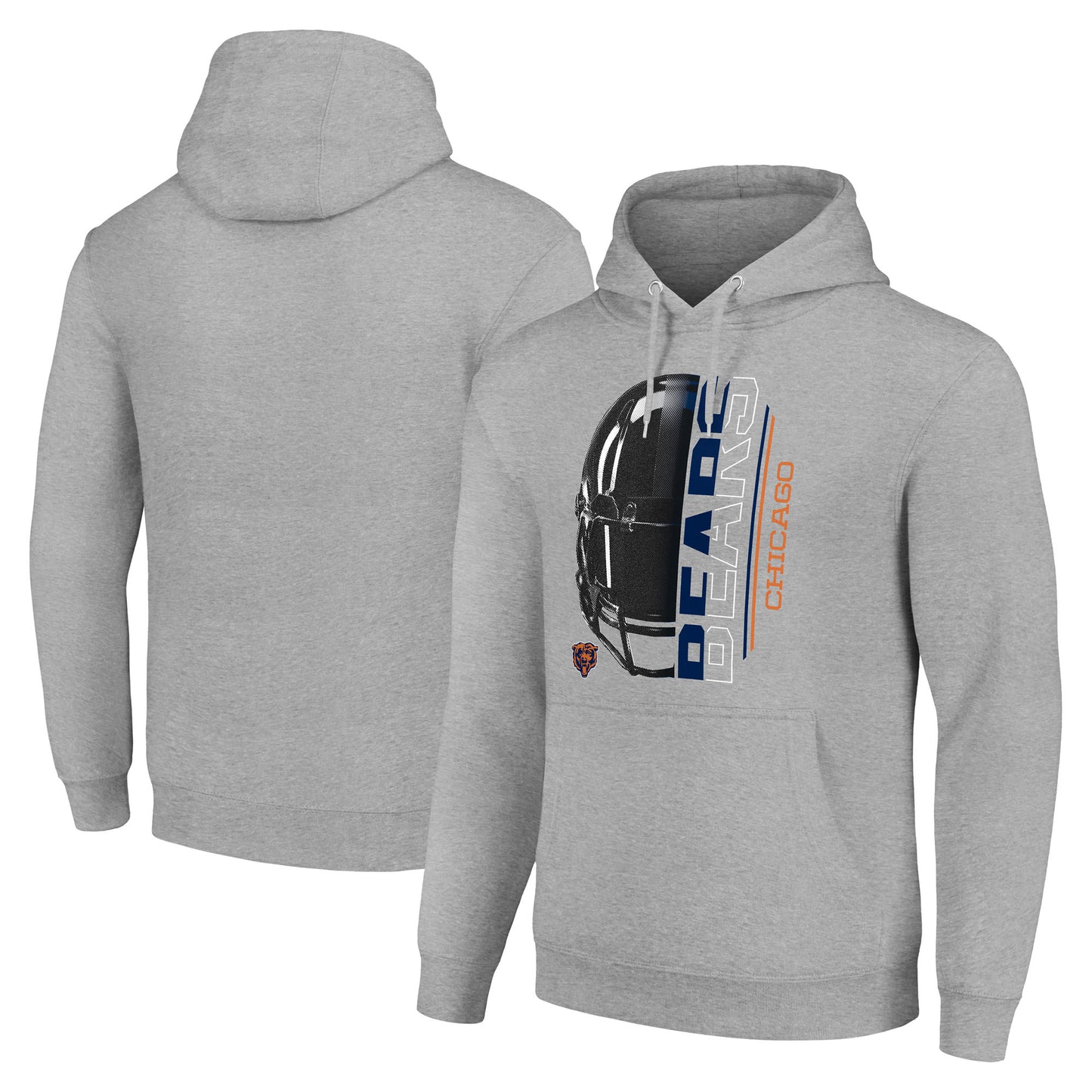 Unisex Starter Heather Gray Chicago Bears Half Helmet Logo Pullover Hoodie