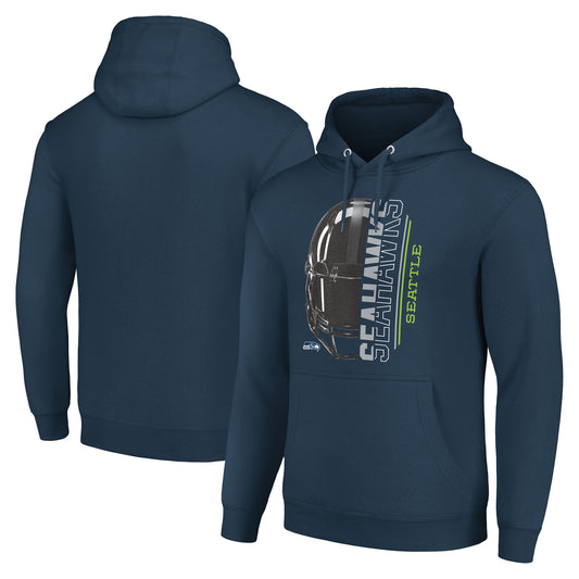 Unisex Starter College Navy Seattle Seahawks Half Helmet Logo Pullover Hoodie