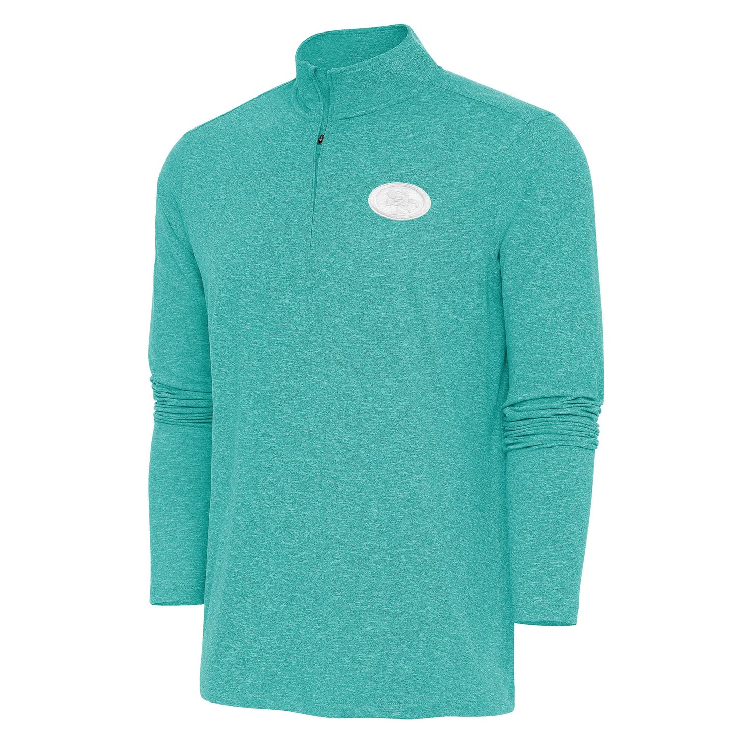 Men's Antigua Heather Aqua San Francisco 49ers Hunk Quarter-Zip Pullover Top