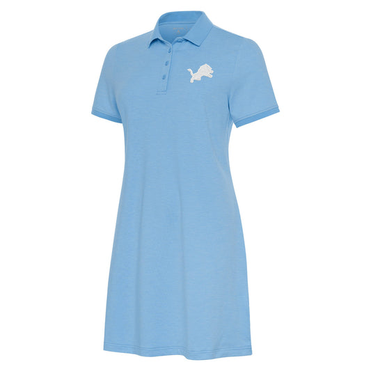 Women's Antigua Light Blue Detroit Lions White Logo Play Through Polo Dress