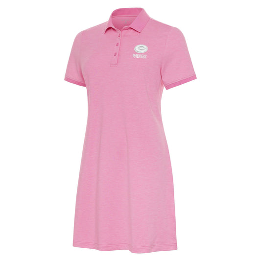 Women's Antigua Pink Green Bay Packers White Logo Play Through Polo Dress