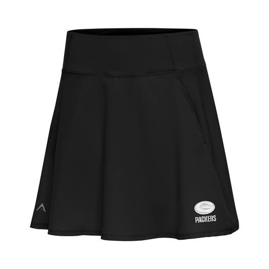 Women's Antigua Black Green Bay Packers White Logo Chip Skort