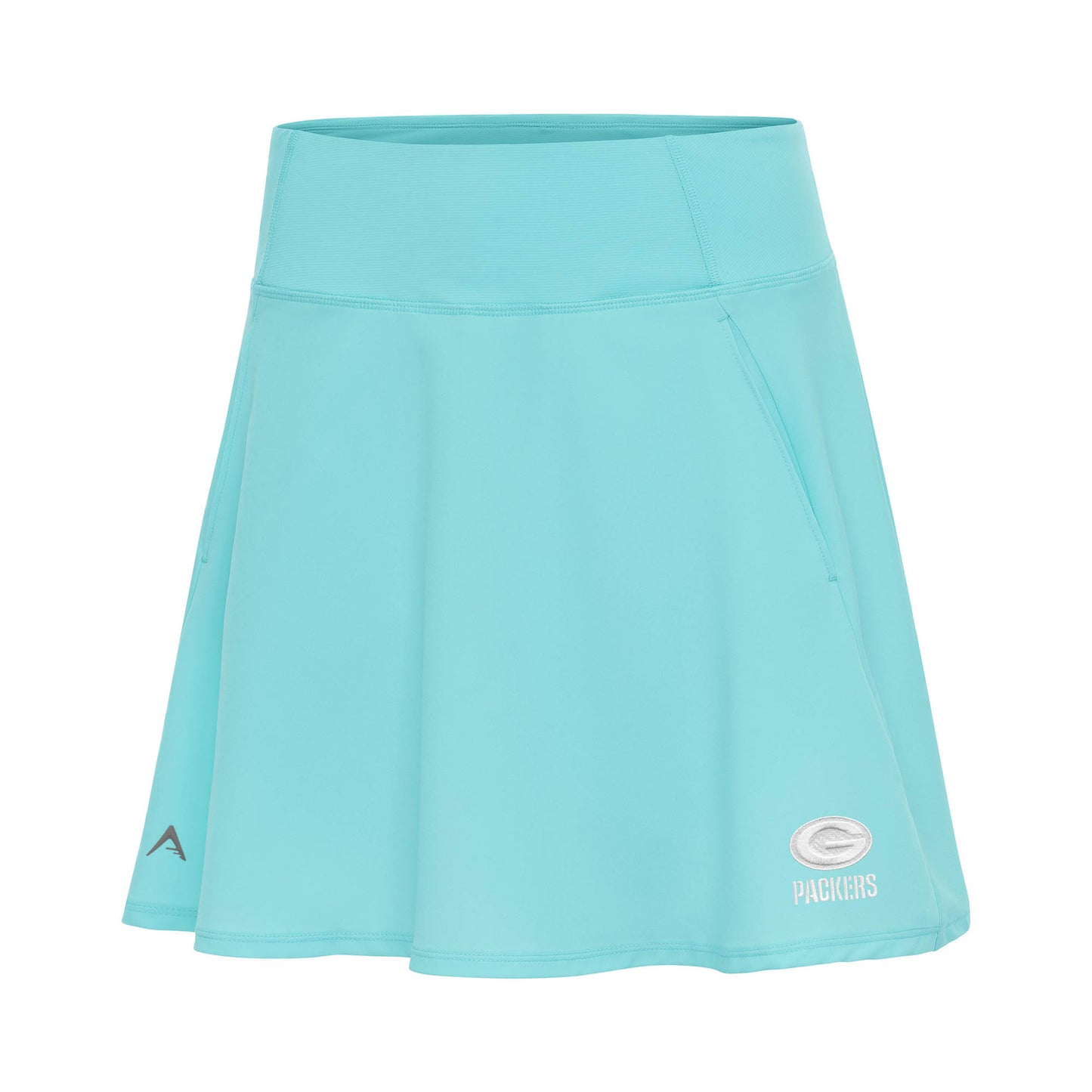 Women's Antigua Aqua Green Bay Packers White Logo Chip Skort