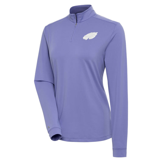 Women's Antigua Purple Philadelphia Eagles White Logo Finish Quarter-Zip Top