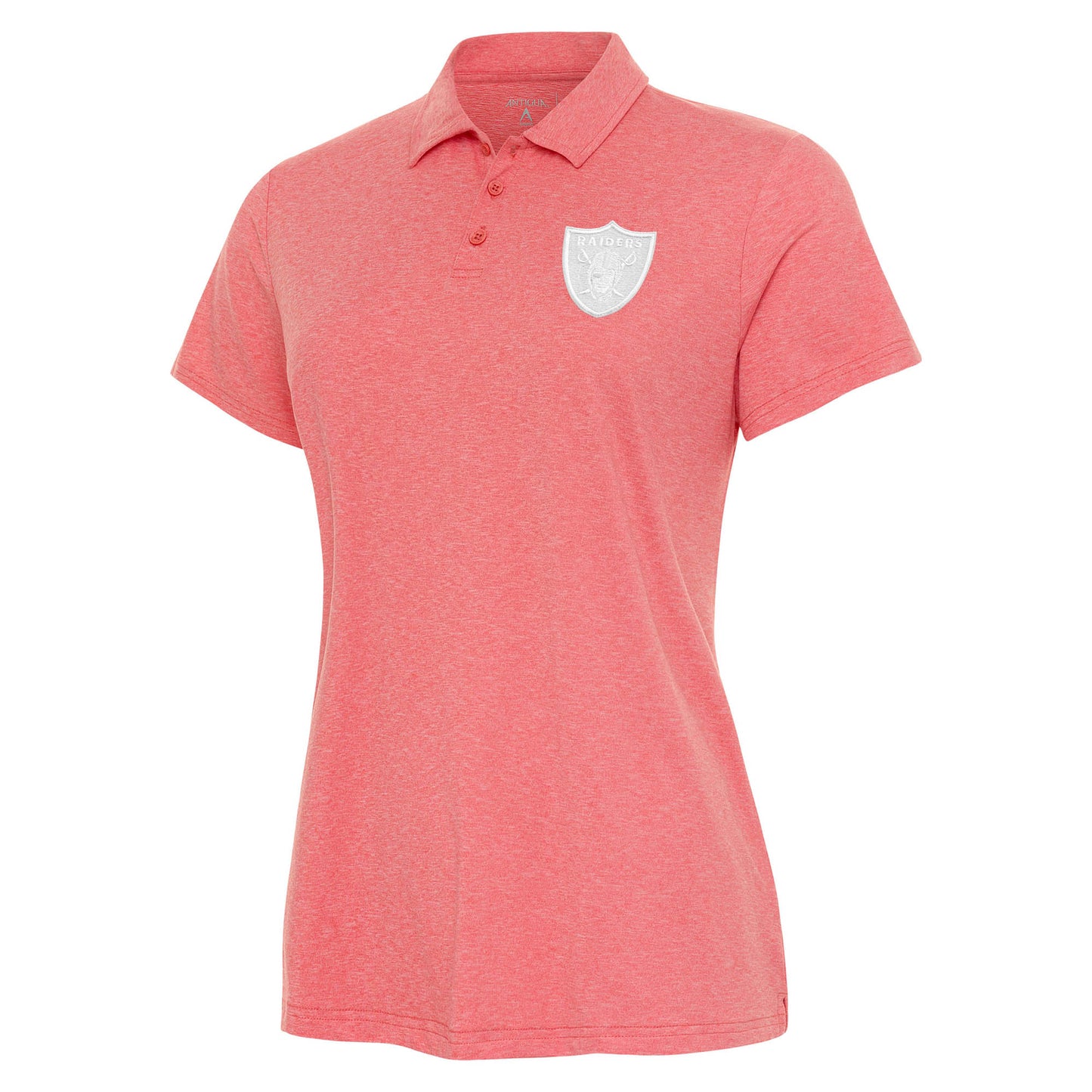 Women's Antigua Coral Las Vegas Raiders White Logo Matter Polo