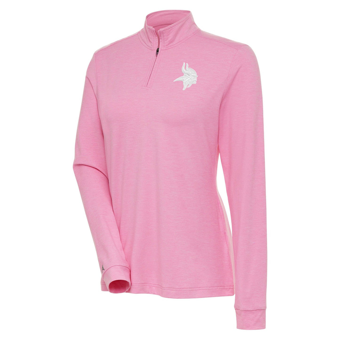 Women's Antigua Pink Minnesota Vikings White Logo Mentor Quarter-Zip Jacket