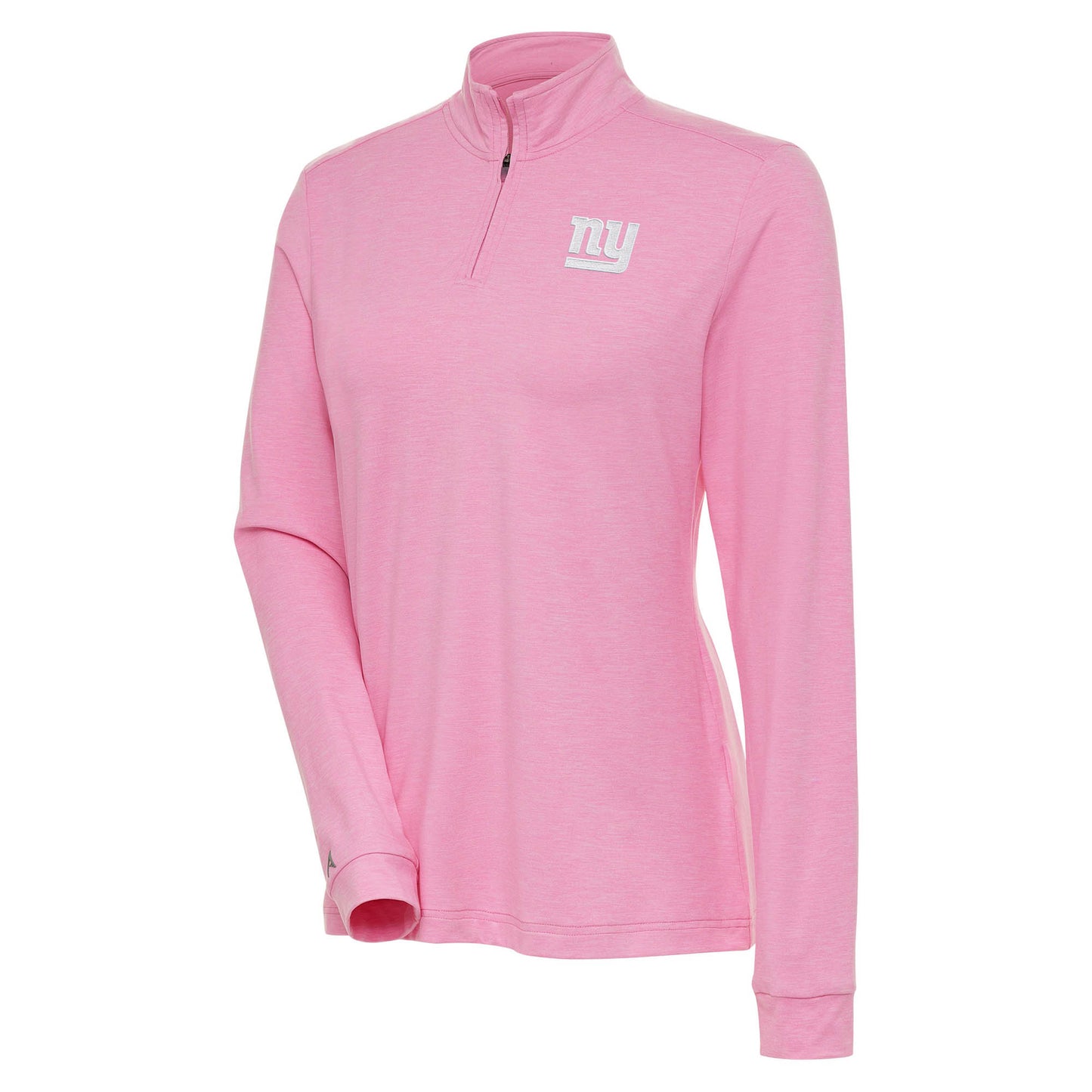 Women's Antigua Pink New York Giants White Logo Mentor Quarter-Zip Jacket