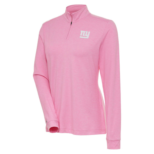 Women's Antigua Pink New York Giants White Logo Mentor Quarter-Zip Jacket