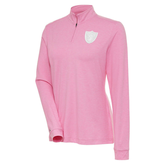 Women's Antigua Pink Las Vegas Raiders White Logo Mentor Quarter-Zip Jacket