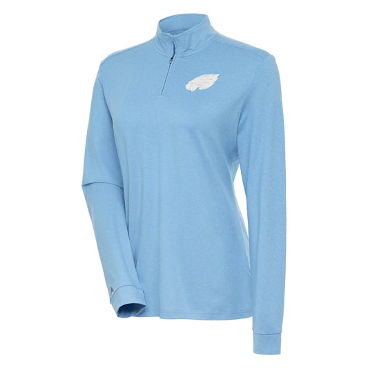 Women's Antigua Light Blue Philadelphia Eagles White Logo Mentor Quarter-Zip Jacket