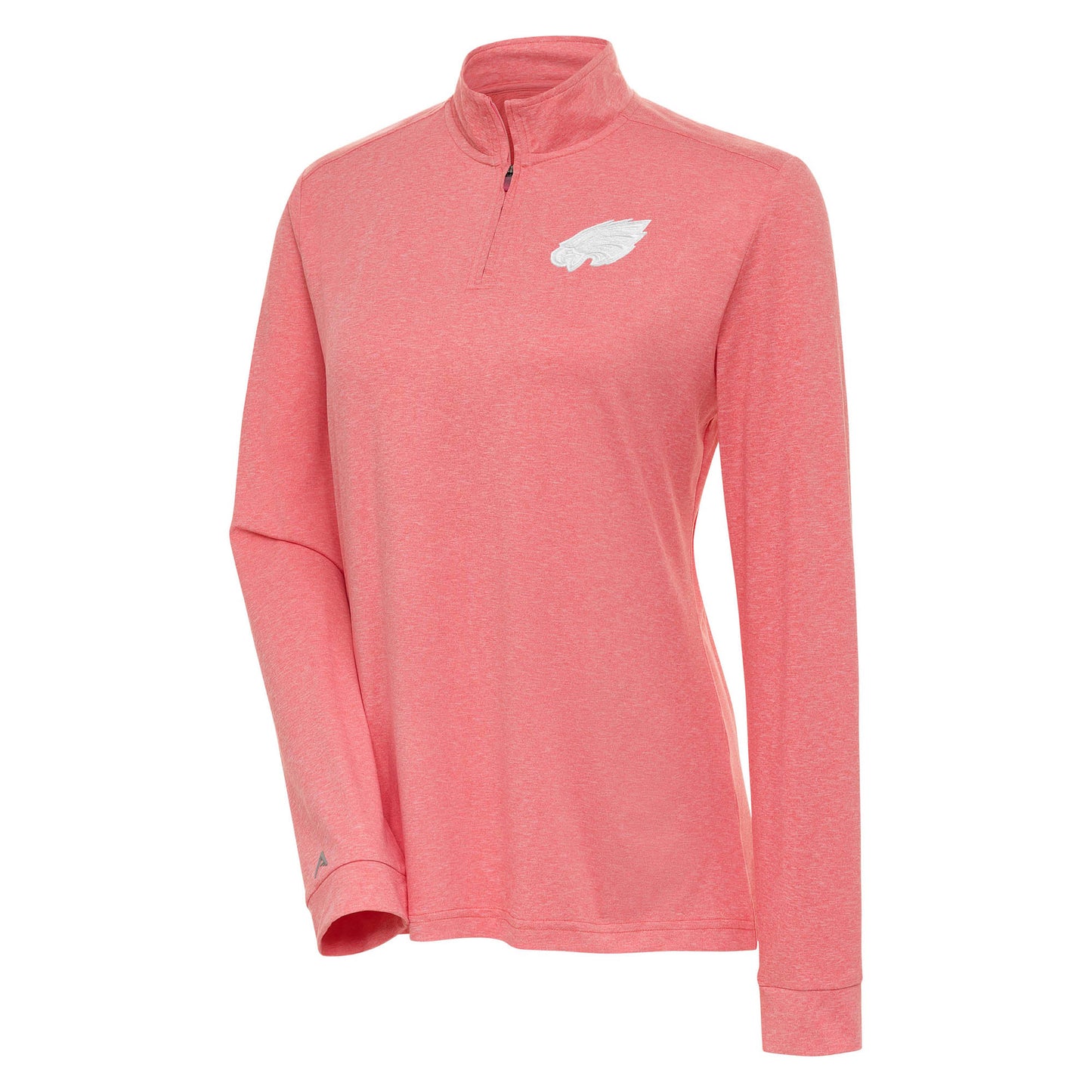 Women's Antigua Coral Philadelphia Eagles White Logo Mentor Quarter-Zip Jacket