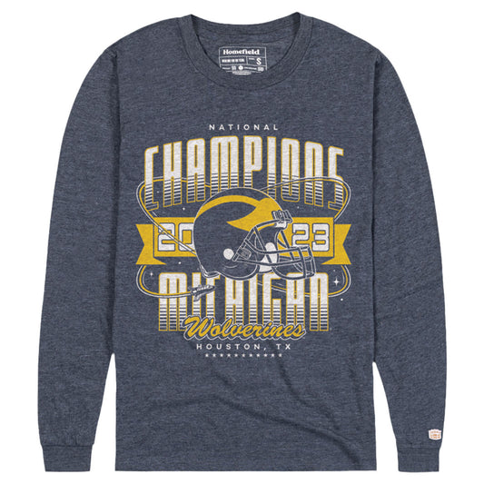 Men's Homefield Navy Michigan Wolverines College Football Playoff 2023 National Champions Helmet Long Sleeve T-Shirt