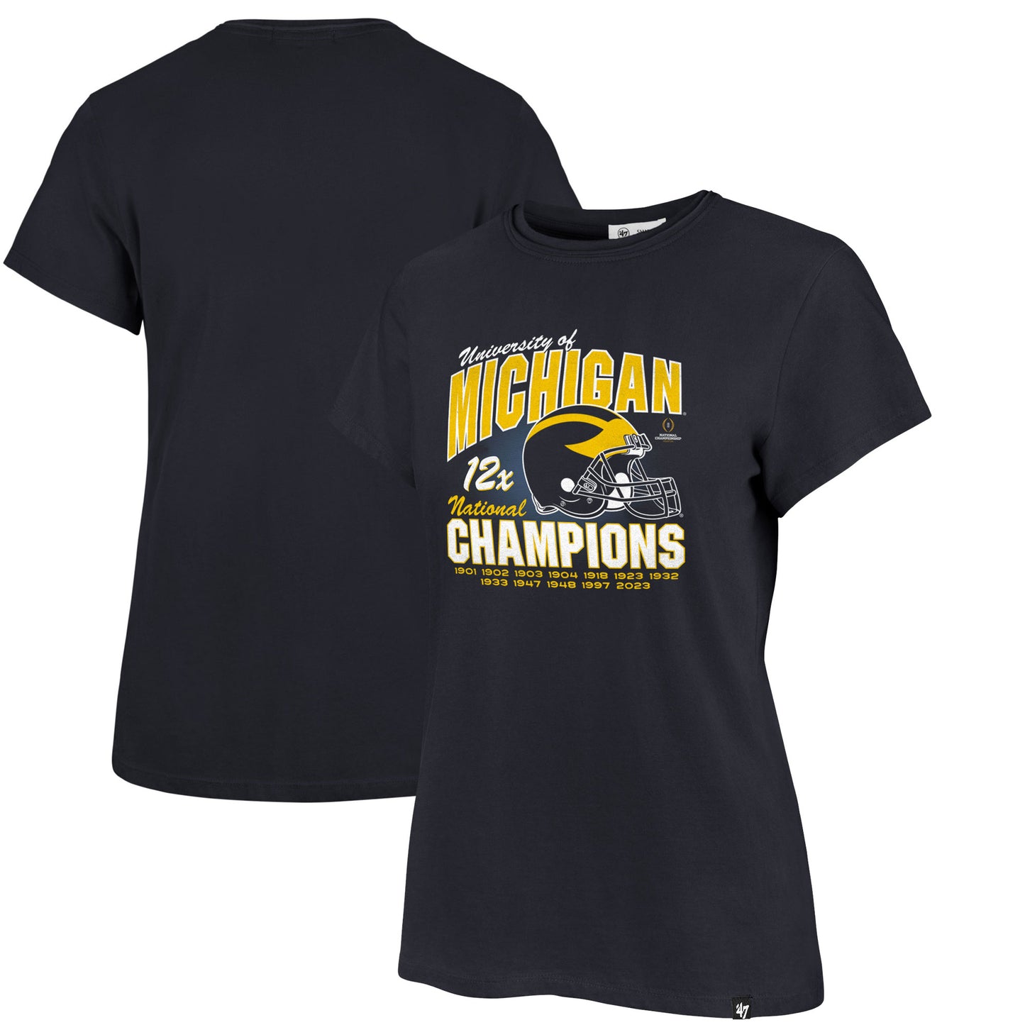 Women's '47  Navy Michigan Wolverines 12-Time Football National Champions Frankie T-Shirt