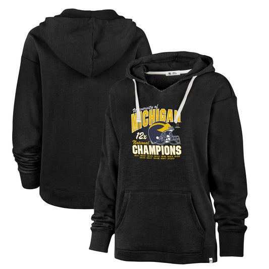 Women's '47  Black Michigan Wolverines College Football Playoff 2023 National Champions Kennedy V-Neck Pullover Hoodie