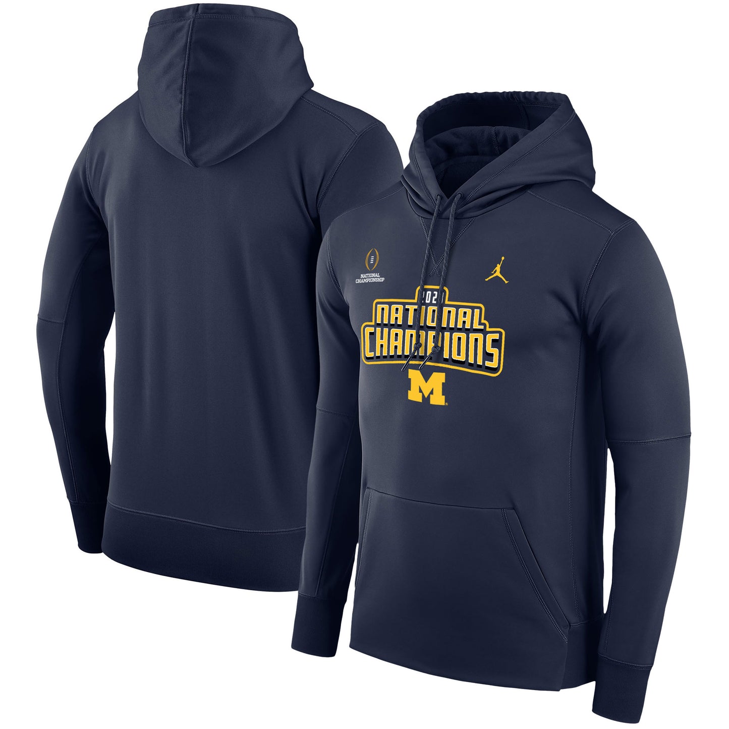 Men's Jordan Brand Navy Michigan Wolverines College Football Playoff 2023 National Champions Therma Performance Pullover Hoodie