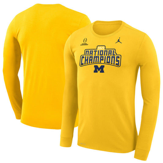 Men's Jordan Brand Maize Michigan Wolverines College Football Playoff 2023 National Champions Legend Performance Long Sleeve T-Shirt