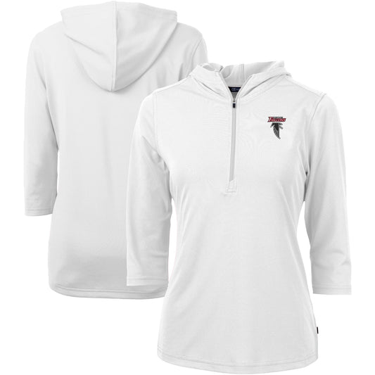 Women's Cutter & Buck White Atlanta Falcons Throwback Logo Virtue DryTec Eco Pique Recycled 3/4-Sleeve Half-Zip Pullover Hoodie